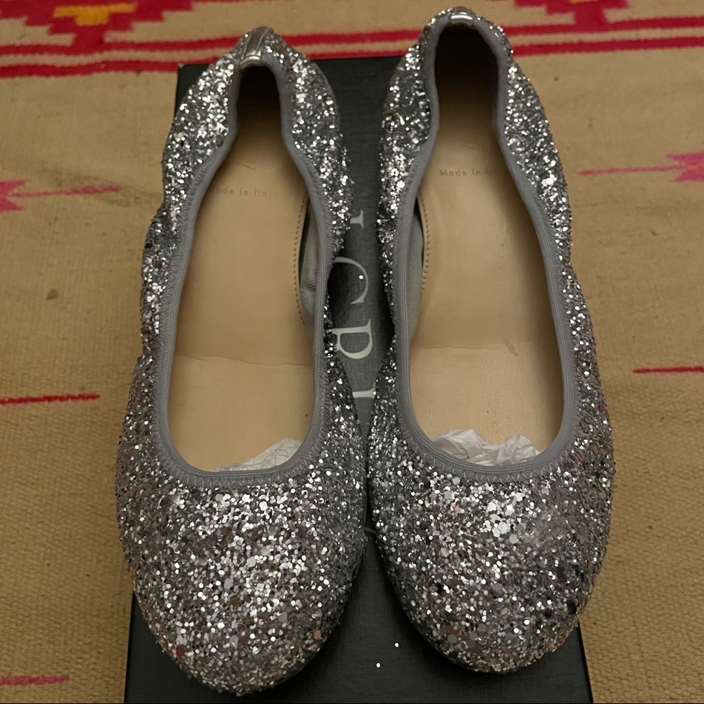 J. Crew Lula Glitter Ballet Flats 7.5 Italy